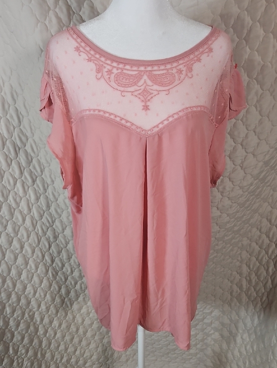 Tops - Absolute Angel New York Pink Lace Swiss Dot Detail Blouse